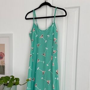 Green Sleeveless Dress with Martini Print